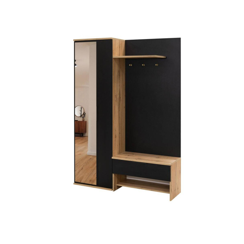 Garderoba Milo 140 Dąb Wotan/Czarny/Lustro