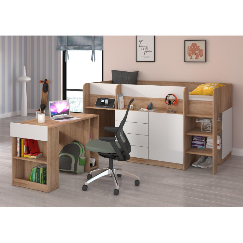 Łóżko piętrowe Smile prawe Sonoma jasna/Biały