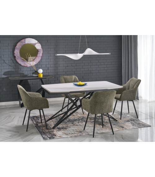 ALFREDO stół rozkładany, biały marmur / czarny (2p1szt)