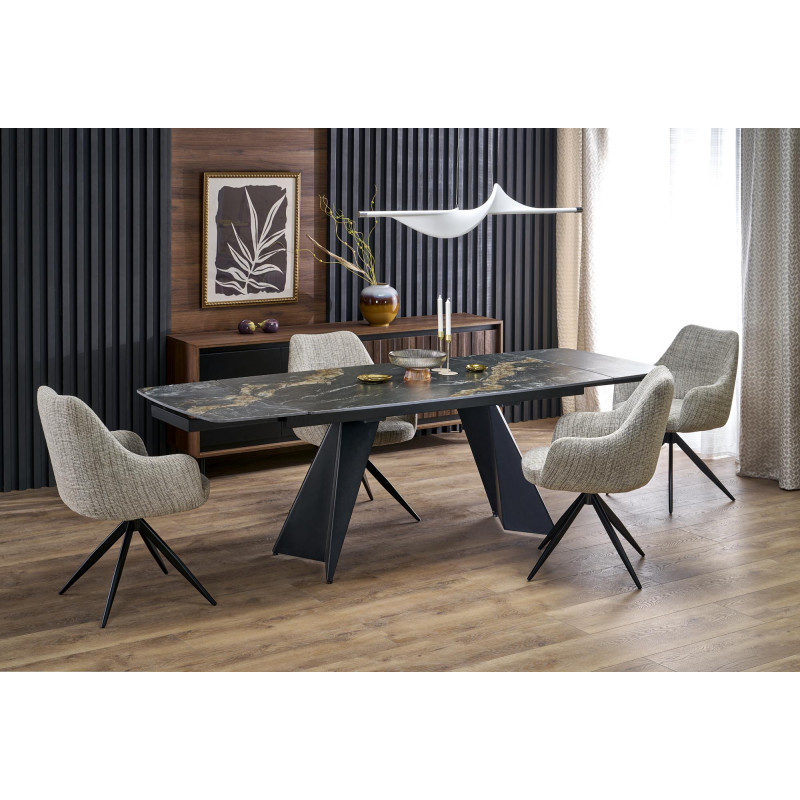 ARMANI stół rozkładany, czarny marmur / czarny (2p1szt)