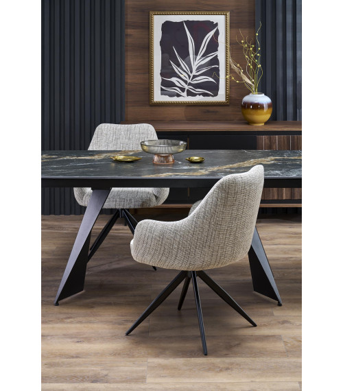 ARMANI stół rozkładany, czarny marmur / czarny (2p1szt)