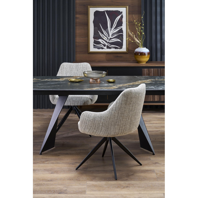 ARMANI stół rozkładany, czarny marmur / czarny (2p1szt)