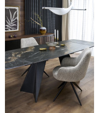 ARMANI stół rozkładany, czarny marmur / czarny (2p1szt)