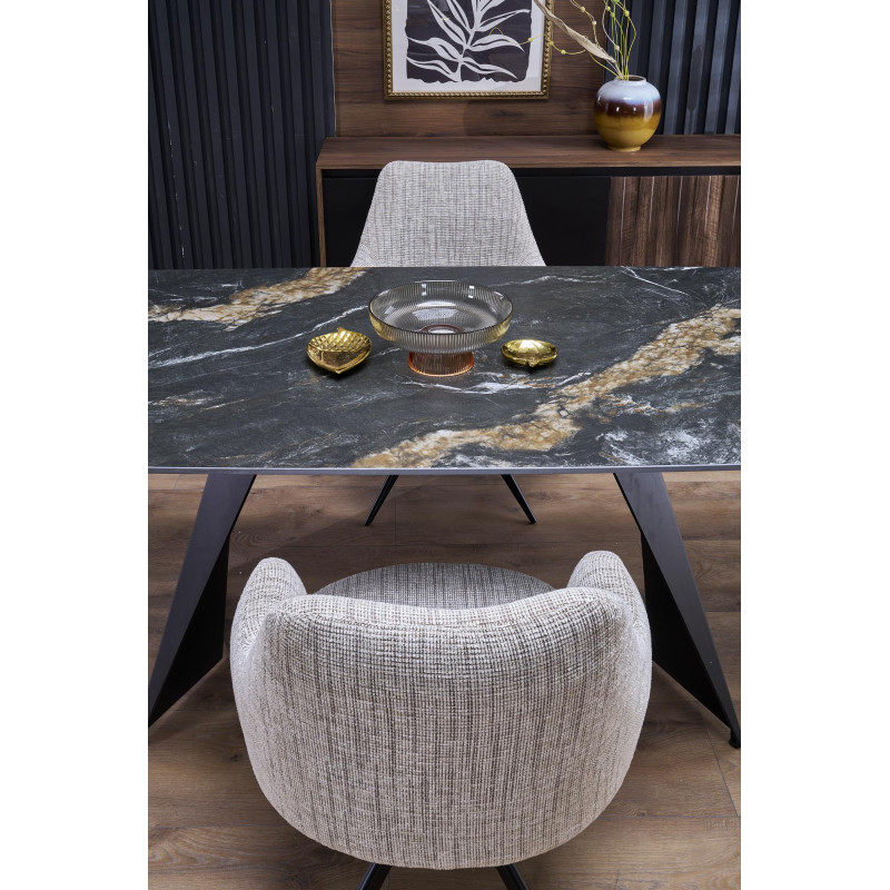 ARMANI stół rozkładany, czarny marmur / czarny (2p1szt)