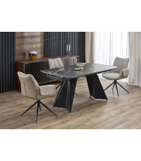 ARMANI stół rozkładany, czarny marmur / czarny (2p1szt)