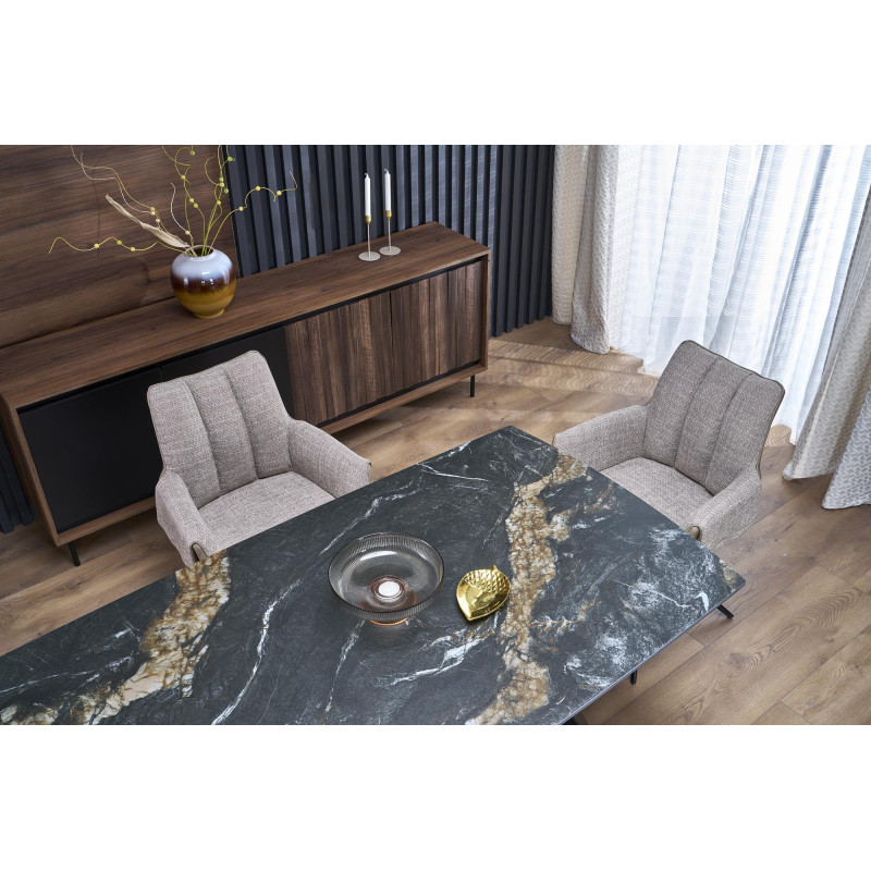 ARMANI stół rozkładany, czarny marmur / czarny (2p1szt)